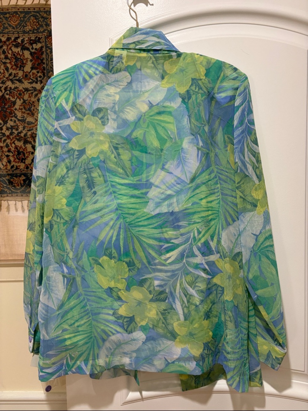Draper’s & Damon’s Tropical Leaf & Floral Sheer Blouse in Green, Blue & Yellow M - Picture 14 of 15